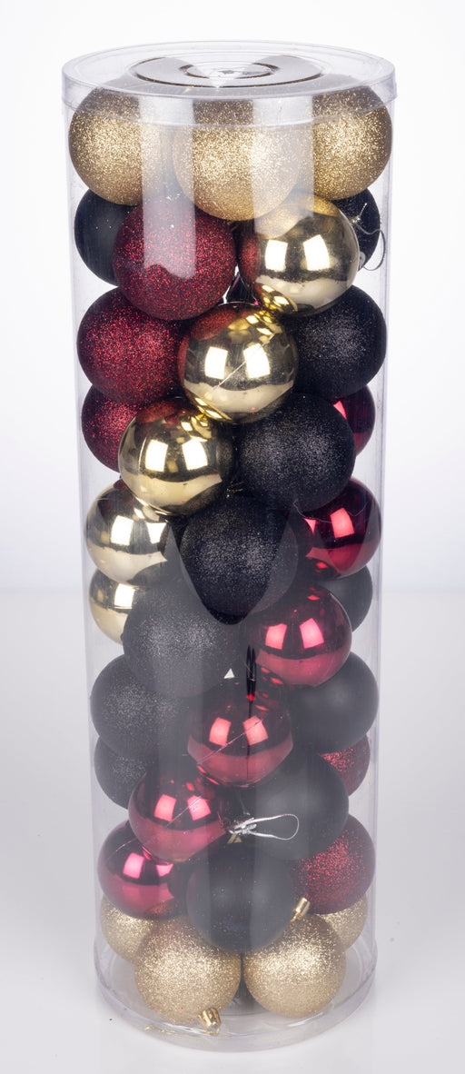 Christmas Gifts – Kerstballenset 50 stuks – Onbreekbaar – Rood, zwart & goud - Bivakshop