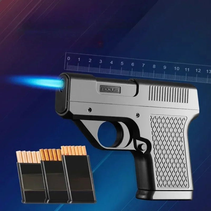 Clip Gun Type Butaan Gas Aansteker – Windproof jet vlam – 3 - in - 1 Sigarettenhouder – Blauw vuur – Mannen cadeau (zonder gas) - Bivakshop