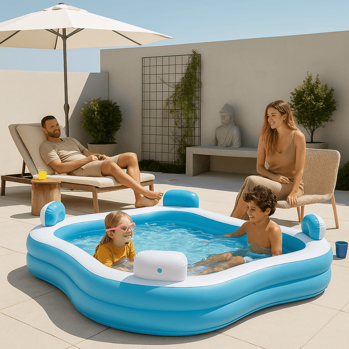 Creative Kids - Family Lounge Pool – 4 Zitplaatsen met Rugleuning – Comfortabel Opblaasbaar Gezinszwembad - Bivakshop