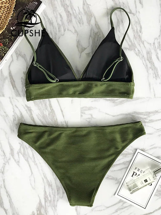 Cupshe - Effen bikiniset met lage taille - Triangle sexy twee delig zwemkleding - Bivakshop