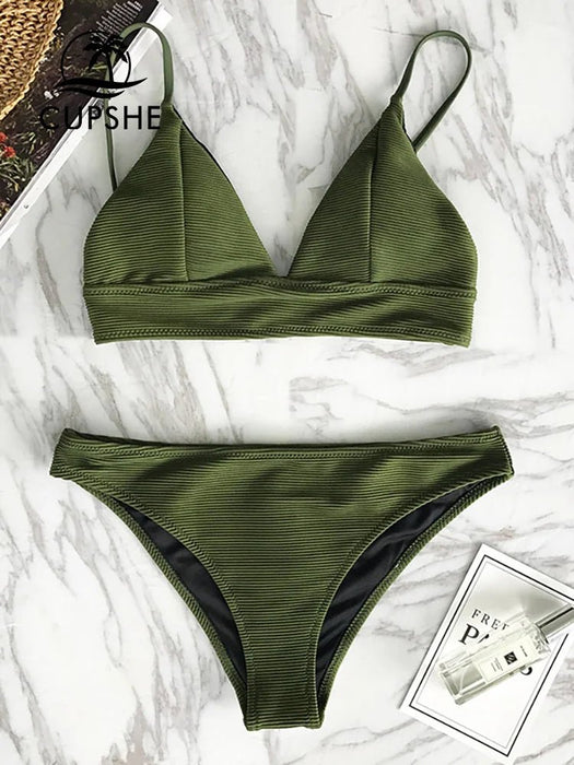 Cupshe - Effen bikiniset met lage taille - Triangle sexy twee delig zwemkleding - Bivakshop