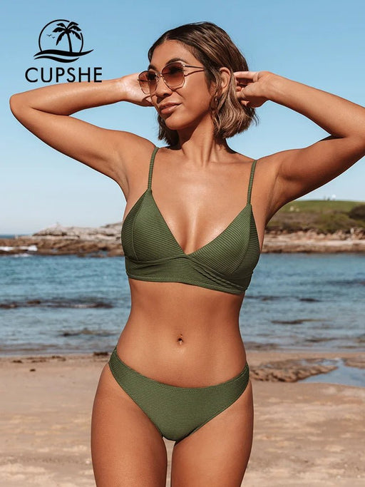 Cupshe - Effen bikiniset met lage taille - Triangle sexy twee delig zwemkleding - Bivakshop