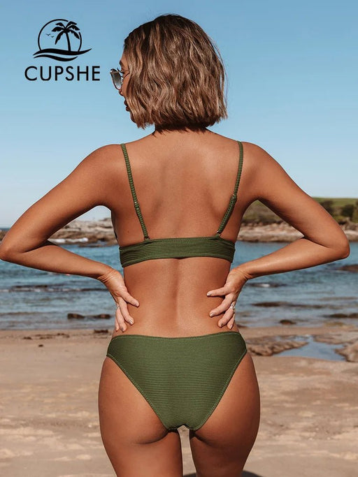 Cupshe - Effen bikiniset met lage taille - Triangle sexy twee delig zwemkleding - Bivakshop