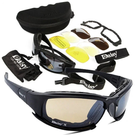 Daisy tactische gepolariseerde zonnebril - Outdoor sportbril met 4 lenzen en UV - bescherming - Bivakshop