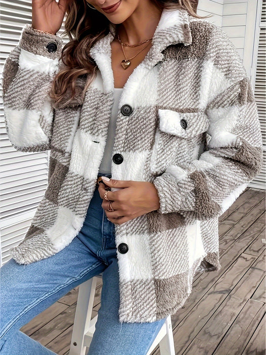 Dames Plaid Vest (Fuzzy Knit) – Elegant & Warm – Met Knoopsluiting - Bivakshop