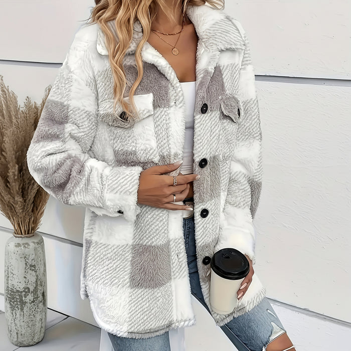 Dames Plaid Vest (Fuzzy Knit) – Elegant & Warm – Met Knoopsluiting - Bivakshop