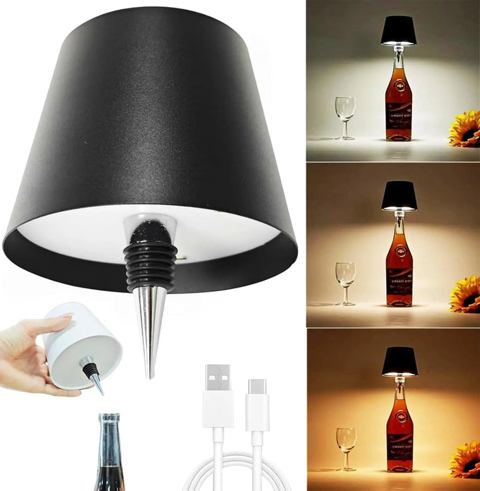 Draadloze fles tafellamp – 3 lichtkleuren – touch dimbaar - Bivakshop