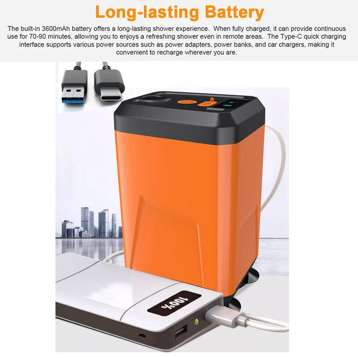 Draagbare campingdouche - Elektrische douchepomp met oplaadbare batterij - 3 watermodi - Bivakshop