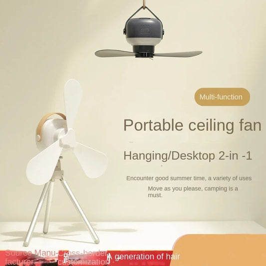 Draagbare draadloze plafondventilator – Mini USB ventilator met licht, afstandsbediening & standaard voor thuis en outdoor - Bivakshop