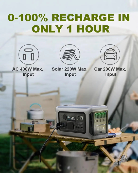 Draagbare Power Station R600 – 600W AC – 299Wh LiFePO4 Accu – Noodstroom & Camping - Bivakshop