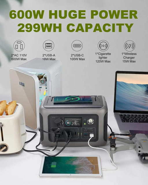 Draagbare Power Station R600 – 600W AC – 299Wh LiFePO4 Accu – Noodstroom & Camping - Bivakshop