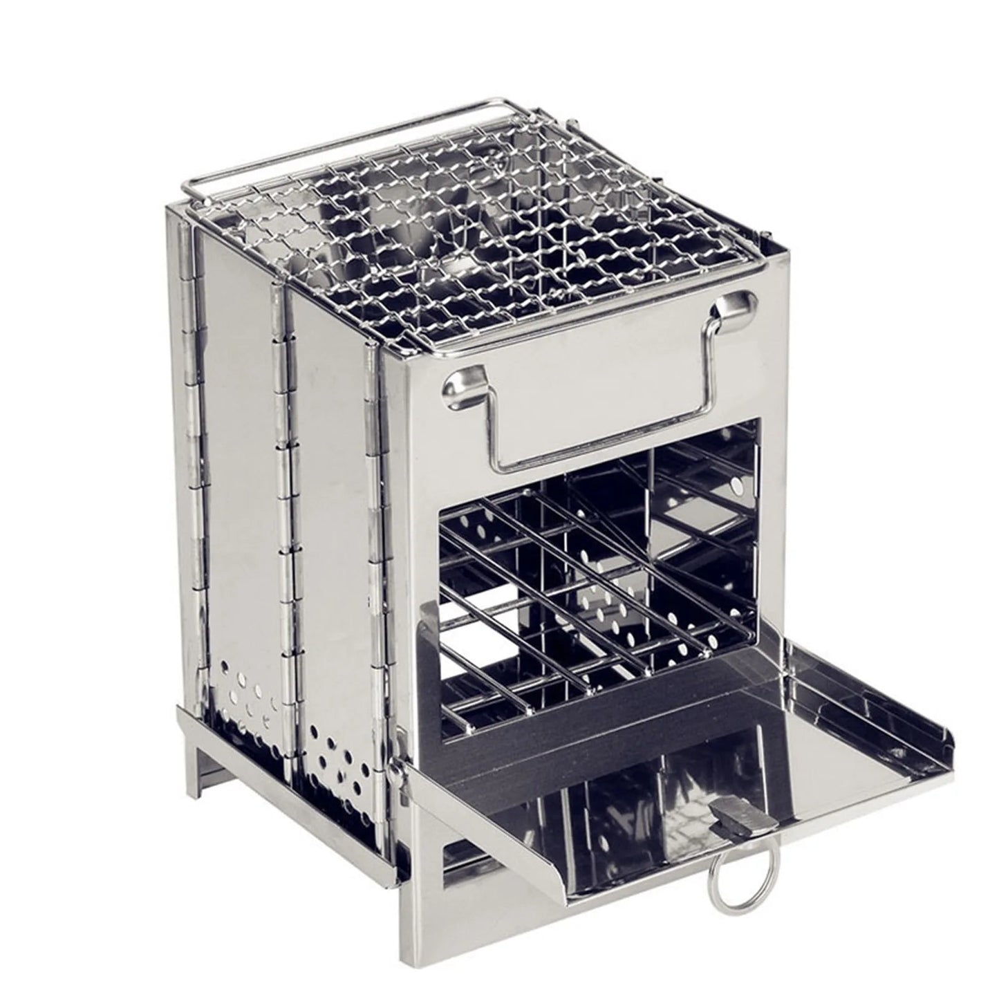Draagbare RVS houtskoolgrill - Opvouwbare mini BBQ - Lichtgewicht kampeerbarbecue voor buiten, tuin & picknick - Bivakshop