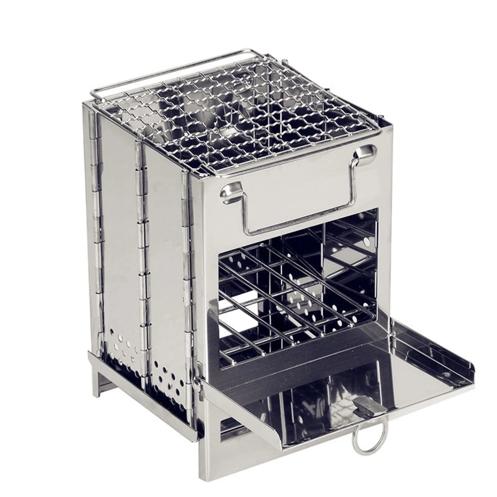 Draagbare RVS houtskoolgrill - Opvouwbare mini BBQ - Lichtgewicht kampeerbarbecue voor buiten, tuin & picknick - Bivakshop
