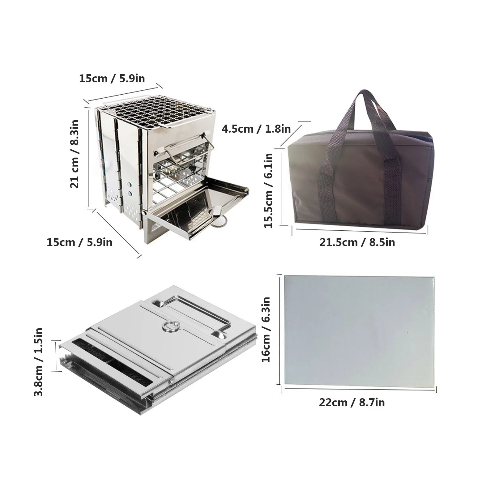 Draagbare RVS houtskoolgrill - Opvouwbare mini BBQ - Lichtgewicht kampeerbarbecue voor buiten, tuin & picknick - Bivakshop