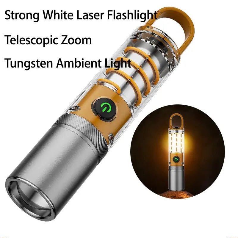 Dual Source Strong LED Tungsten Lamp Telescopic Zoom Flashlight Waterproof Outdoor Camping Work Light Bright Torch With Hook - Bivakshop