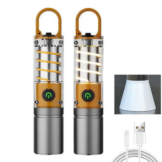 Dual Source Strong LED Tungsten Lamp Telescopic Zoom Flashlight Waterproof Outdoor Camping Work Light Bright Torch With Hook - Bivakshop