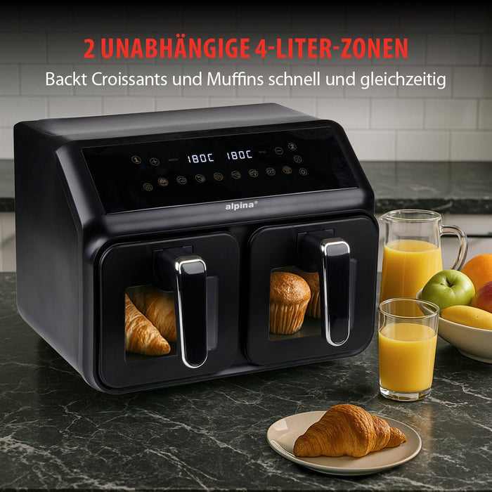 Alpina dual airfryer 8L met 2 manden en digitaal display