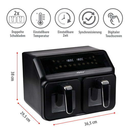 Alpina dual airfryer 8L met 2 manden en digitaal display