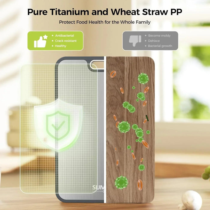 Dubbelzijdige Titanium Snijplank – Hybride Design met Milieuvriendelijk Tarwestro – Antibacterieel & Geurvrij - Bivakshop