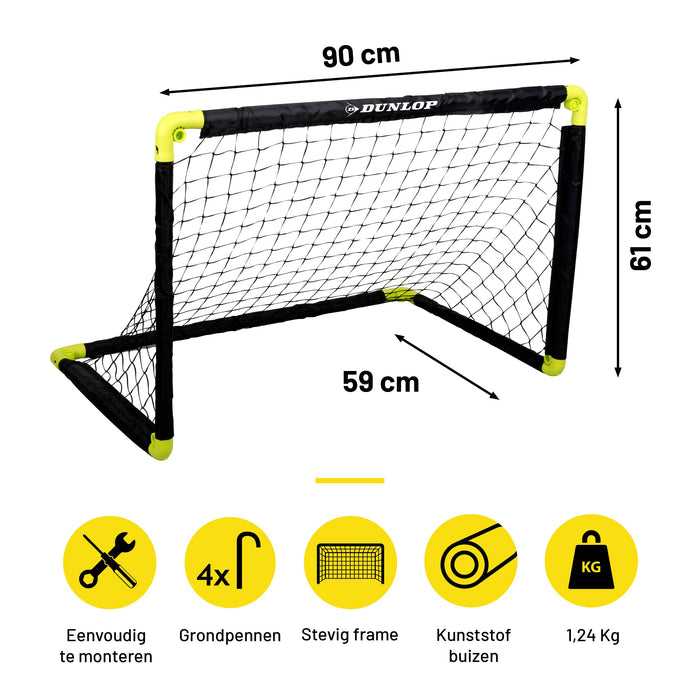 Dunlop - Compact Voetbaldoel – 90 x 60 cm – Duurzaam & Verplaatsbaar – Voor Binnen en Buiten - Bivakshop