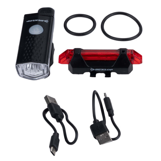 Dunlop fietsverlichting set - Veiligheid en gemak voor je fietsritten - USB oplaadbaar - Bivakshop