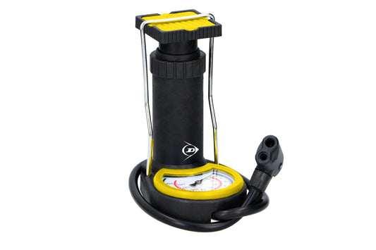 Dunlop mini voetpomp – Compact met analoge drukmeter voor banden, ballen en luchtbedden - Bivakshop