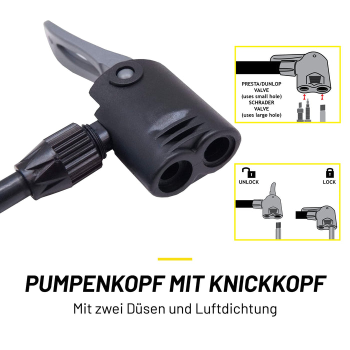 Dunlop - Universele fietspomp met manometer – Geschikt voor Schrader & Presta – Robuust & Duurzaam - Bivakshop
