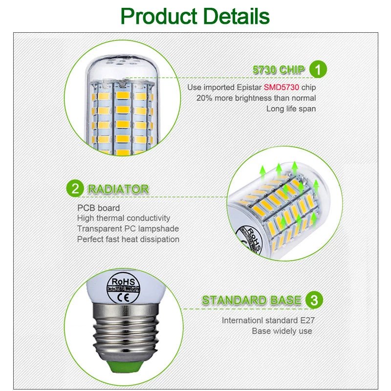 E27 LED lamp & E14 LED bulb - SMD5730 220v corn bulb - Chandelier & home LED light - Bivakshop