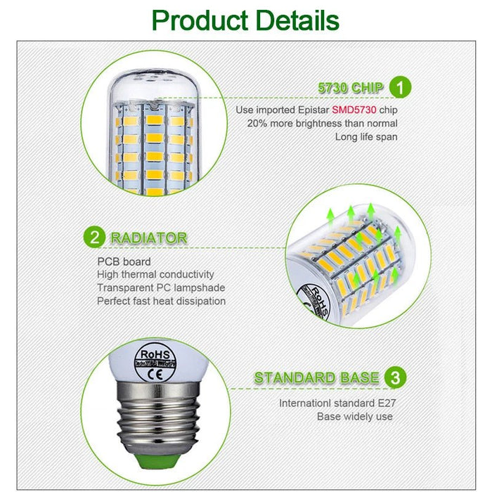 E27 LED lamp & E14 LED bulb - SMD5730 220v corn bulb - Chandelier & home LED light - Bivakshop
