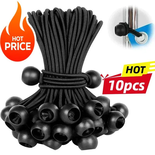 Elastische bindkoorden met bal – 10 stuks voor tenten, vlaggenstokken en zeilbevestiging - Bivakshop