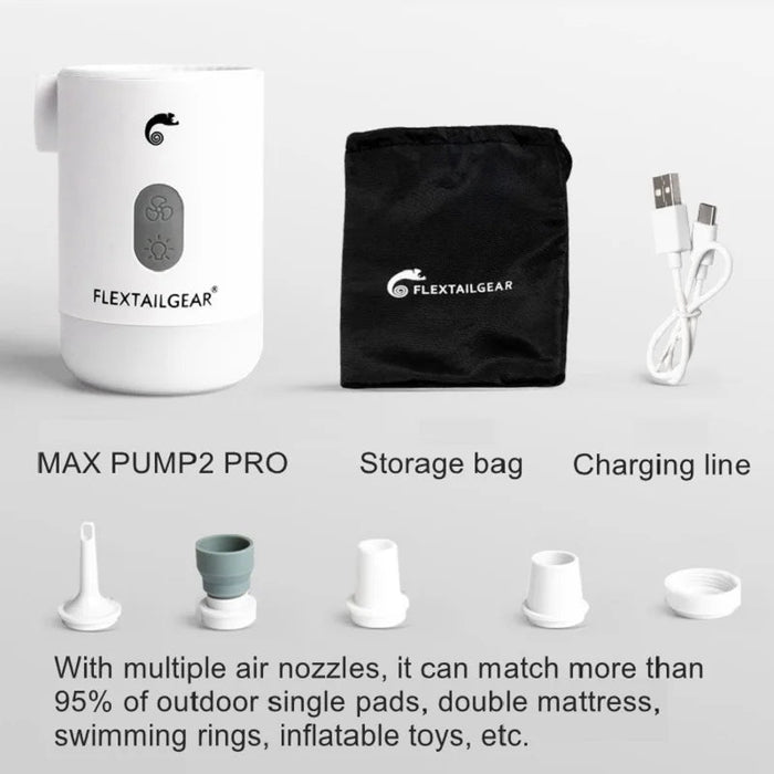 Flextail Max Pump 2 Pro 4 - in - 1 mini luchtpomp - Elektrische pomp met USB - oplaadfunctie voor kamperen - Bivakshop