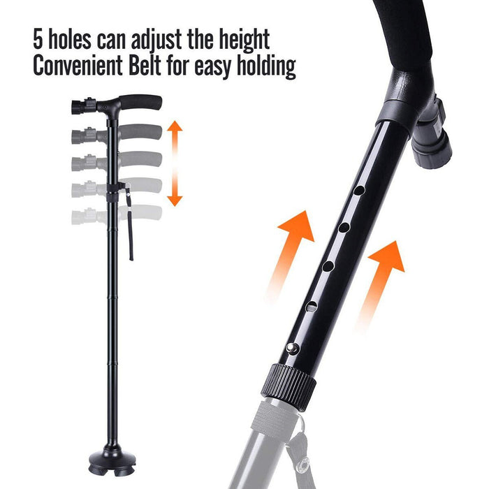 Folding Cane with LED Light Foldable Walking Stick Anti - Slip Disability Aluminium Cane Torch Adjustable Portable Emergency Lamp - Bivakshop