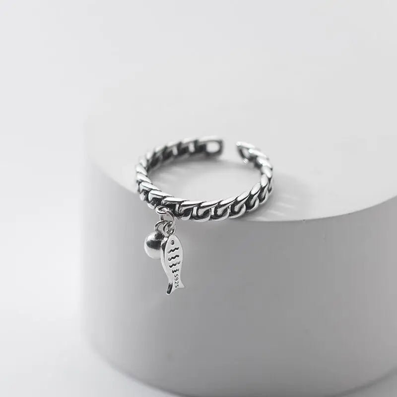 FOXANRY zilverkleurige ring voor dames - Vintage kettingontwerp met vis hanger - Modieuze sieraden - Bivakshop