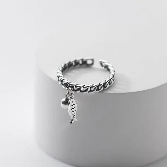FOXANRY zilverkleurige ring voor dames - Vintage kettingontwerp met vis hanger - Modieuze sieraden - Bivakshop