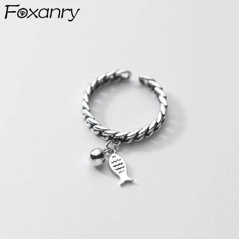 FOXANRY zilverkleurige ring voor dames - Vintage kettingontwerp met vis hanger - Modieuze sieraden - Bivakshop