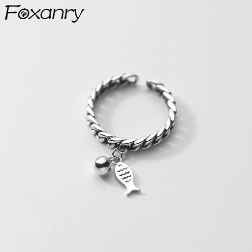 FOXANRY zilverkleurige ring voor dames - Vintage kettingontwerp met vis hanger - Modieuze sieraden - Bivakshop