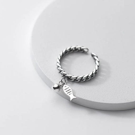 FOXANRY zilverkleurige ring voor dames - Vintage kettingontwerp met vis hanger - Modieuze sieraden - Bivakshop