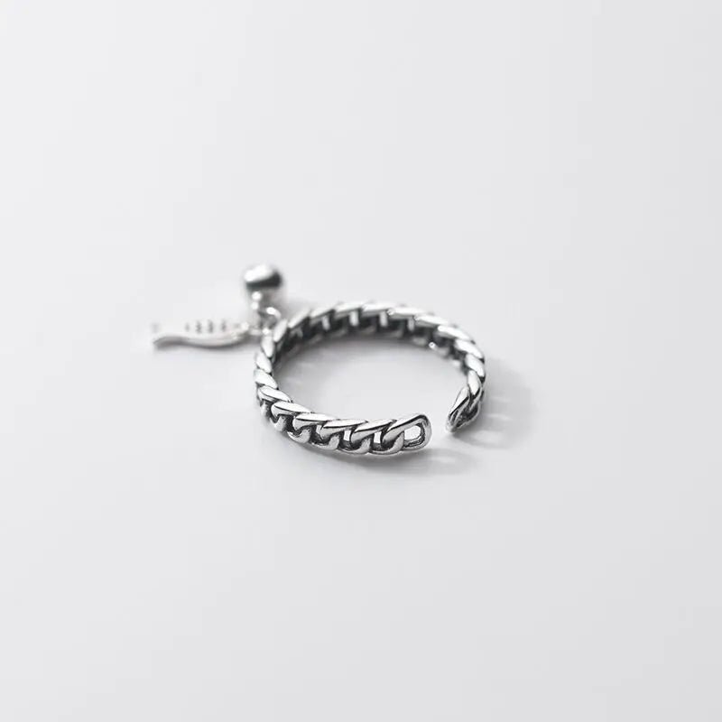FOXANRY zilverkleurige ring voor dames - Vintage kettingontwerp met vis hanger - Modieuze sieraden - Bivakshop