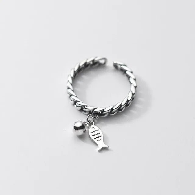 FOXANRY zilverkleurige ring voor dames - Vintage kettingontwerp met vis hanger - Modieuze sieraden - Bivakshop