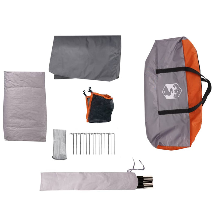Gezinstent met Luifel – Grijs/Oranje – Waterdicht & Extra Leefruimte - Bivakshop