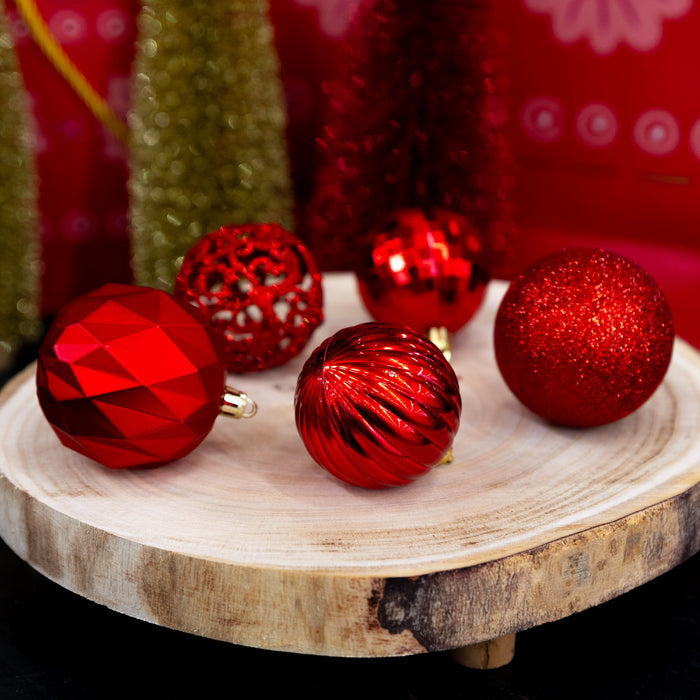 Giftsome - Kerstballen set rood 60 stuks – Onbreekbaar – Met haakjes - Bivakshop