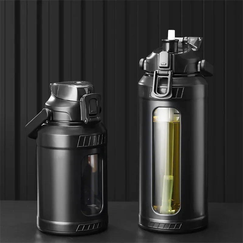 Glazen waterfles - 2L grote capaciteit - Verwijderbaar rietje & draaghendel - Hittebestendig borosilicaatglas - Bivakshop