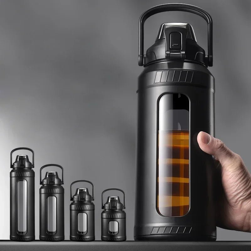 Glazen waterfles - 2L grote capaciteit - Verwijderbaar rietje & draaghendel - Hittebestendig borosilicaatglas - Bivakshop