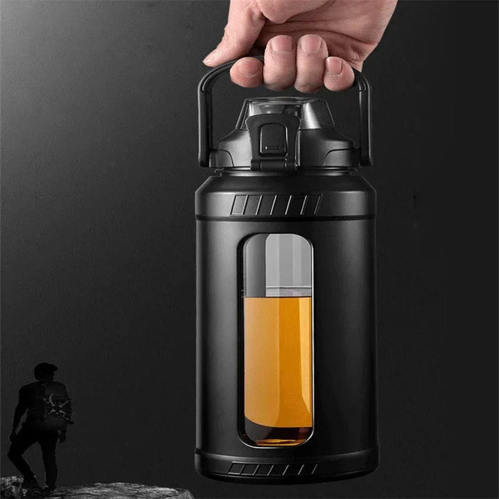 Glazen waterfles - 2L grote capaciteit - Verwijderbaar rietje & draaghendel - Hittebestendig borosilicaatglas - Bivakshop