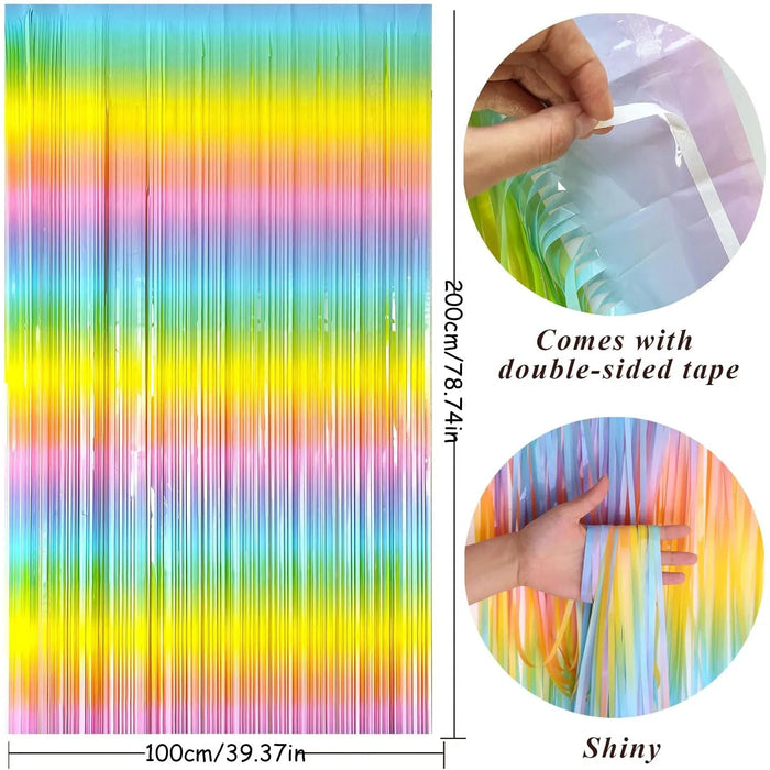 Gradient Pastel Fringe Gordijn (1x2M) – Regenboog Tinsel Achtergrond – Betoverende Feestdecoratie - Bivakshop