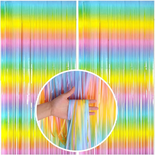 Gradient Pastel Fringe Gordijn (1x2M) – Regenboog Tinsel Achtergrond – Betoverende Feestdecoratie - Bivakshop