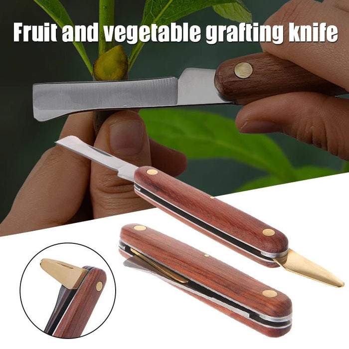 Grafting Tools Foldable Grafting Pruning Knife Professional Garden Grafting Cutter Stainless Steel Wooden Handle Grafting Knife - Bivakshop