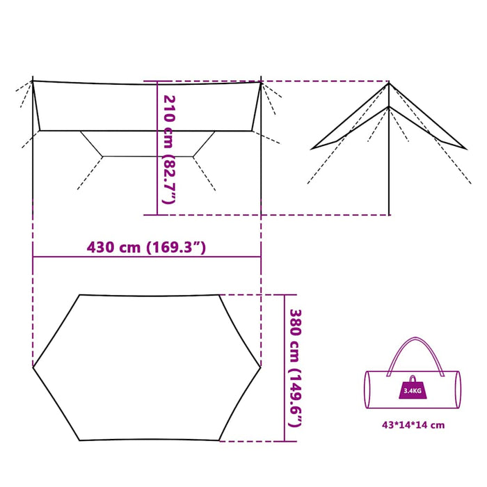 Grote Kampeerluifel 430x380x210 cm – Blauw – Waterdicht & Weerbestendig - Bivakshop