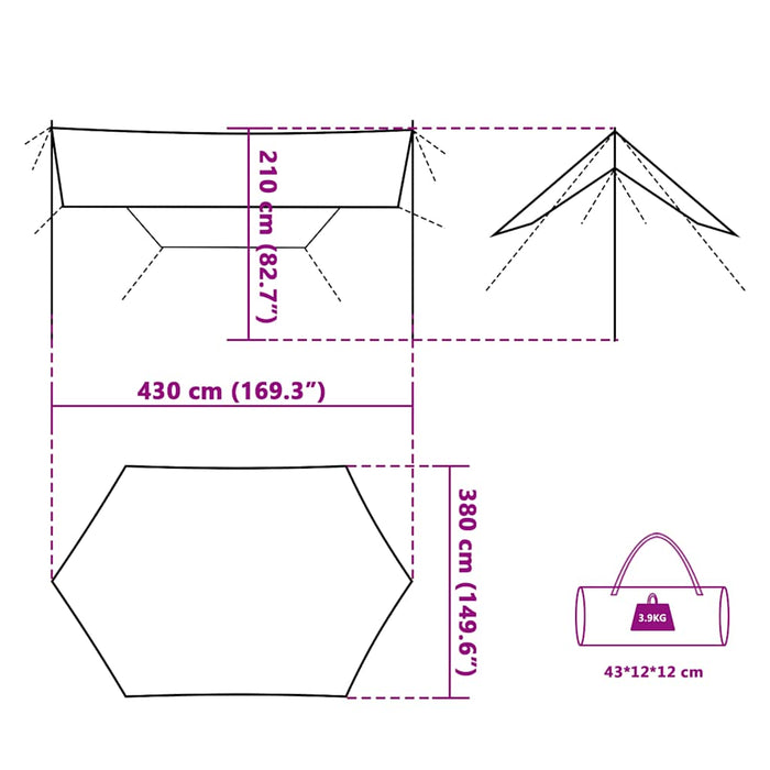 Grote Kampeerluifel 430x380x210 cm – Groen – Waterdicht & Discreet - Bivakshop