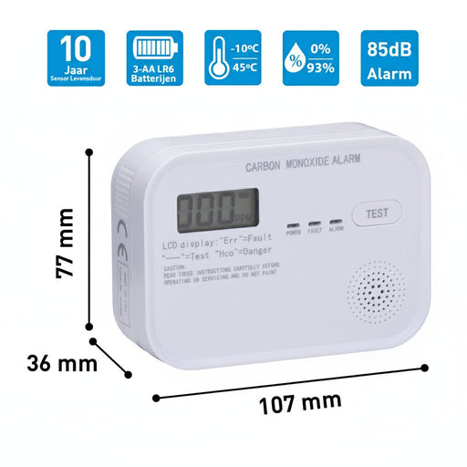 Grundig - Koolmonoxide (CO) Detector – 85dB Alarm – Veiligheid en Bescherming voor Thuis - Bivakshop